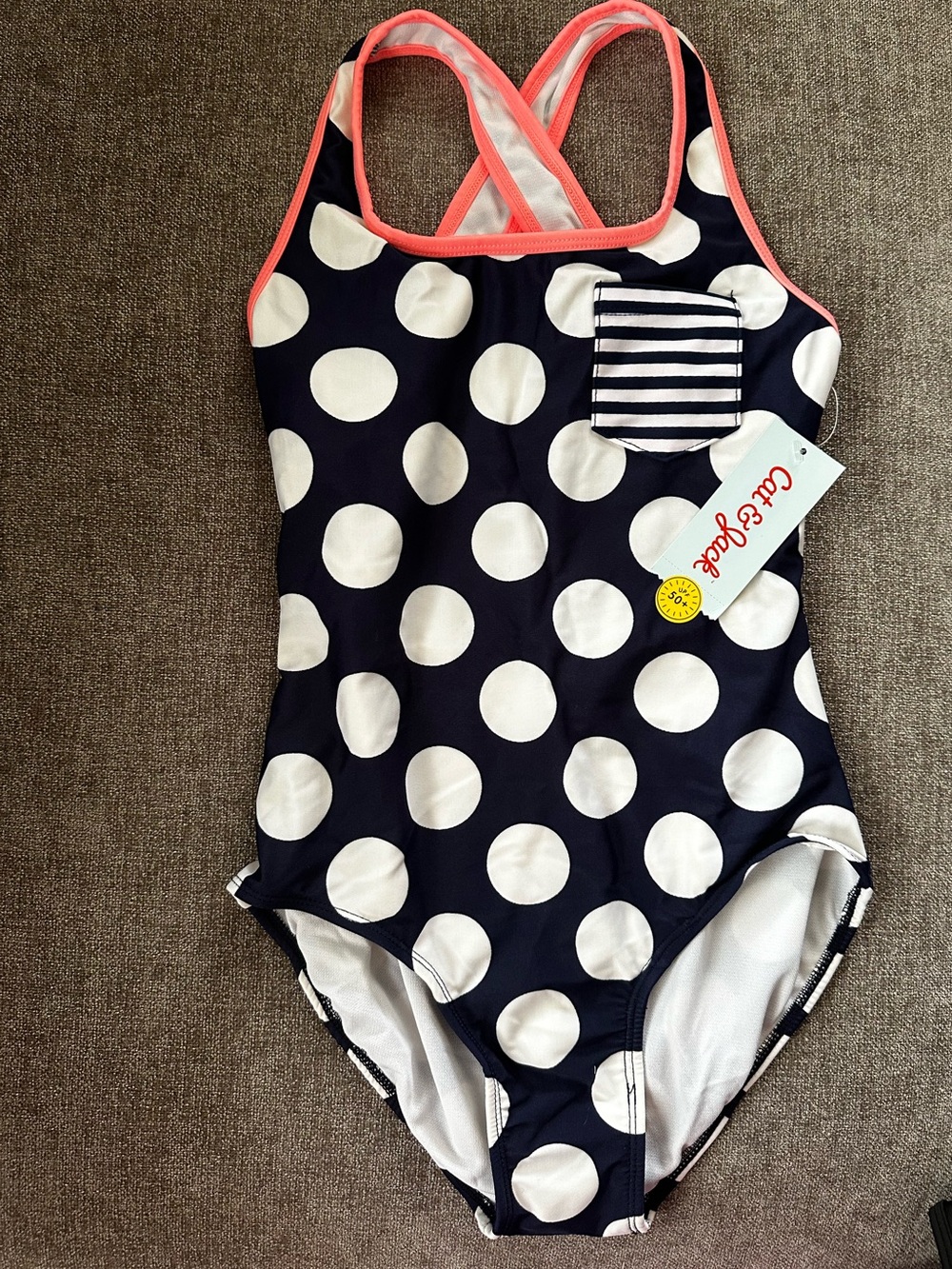 Target Navy Polka Dot One-Piece Swimsuit with Pink Trim - Kids